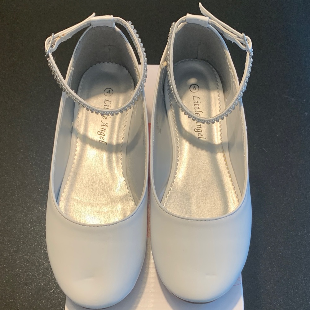 Angel White Kids Dress Shoes with Ankle Strap